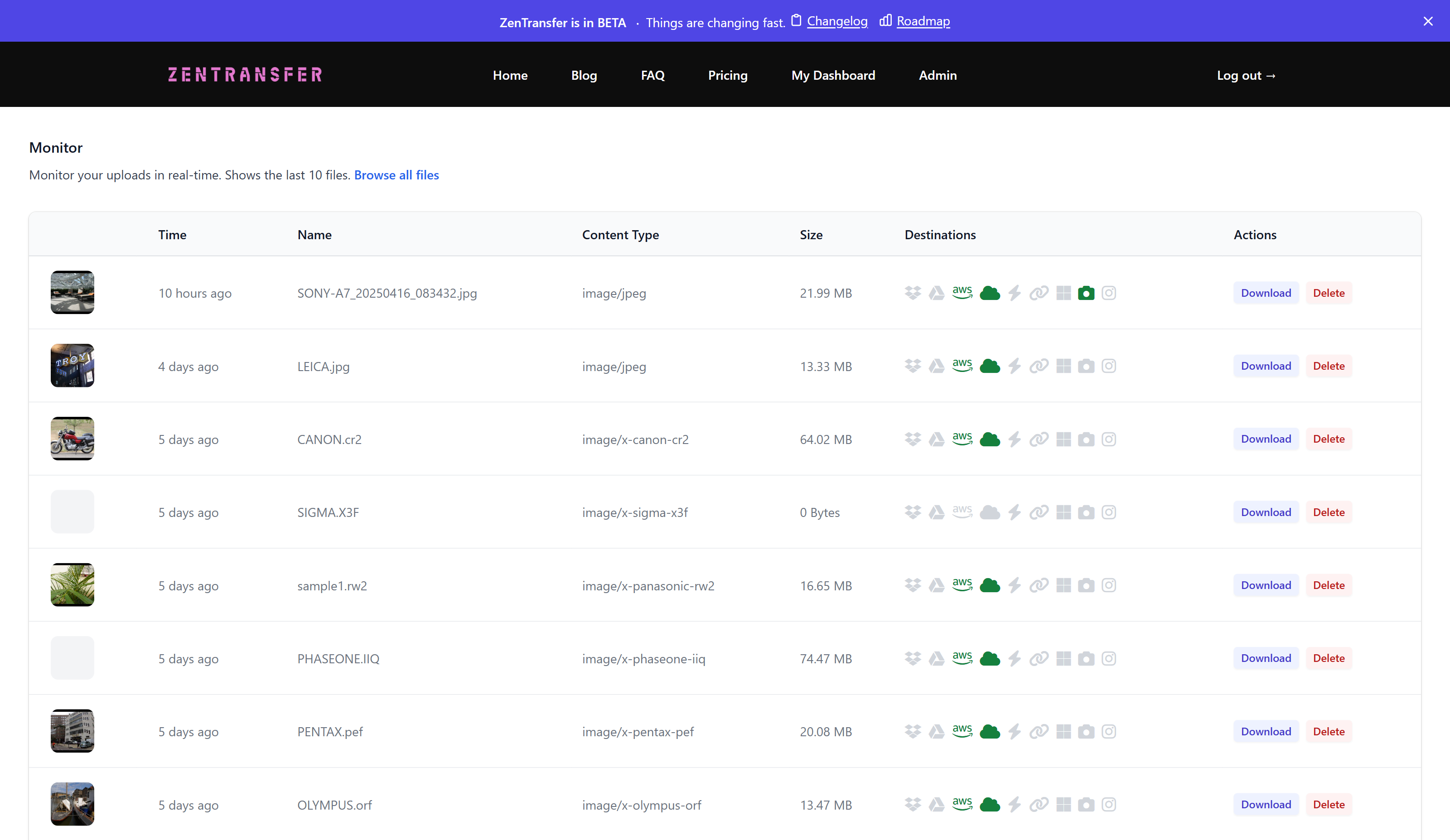 The monitor shows status of transfers